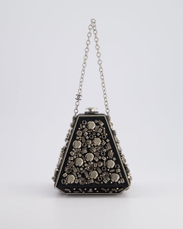 *RARE* Pearl Street Bags Chanel 2012 Pre-Fall Paris-Bombay Collection Black Leather & Silver Hardware Detail Pyramid Evening Bag