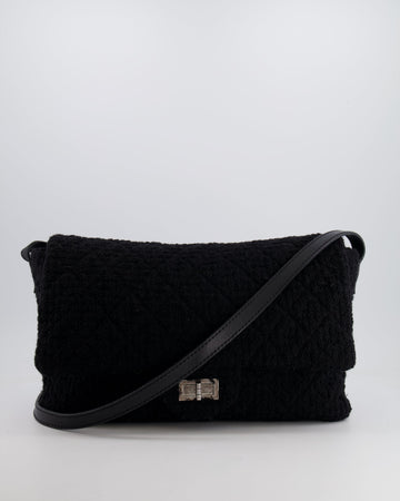 Pearl Street Bags Chanel Black Wool Quilted Tweed Reissue 2.55 XL Flap Bag with Ruthenium Hardware