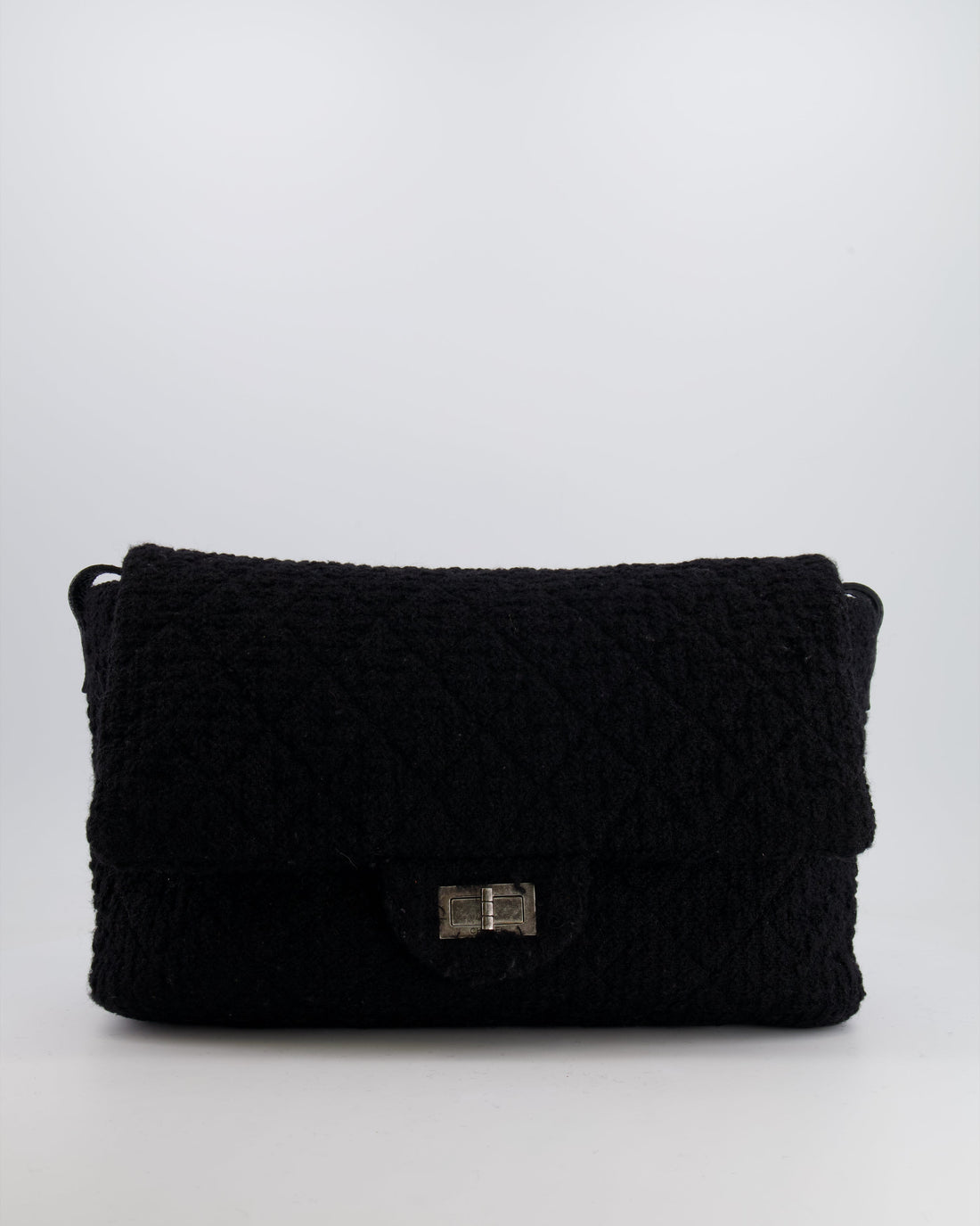 Pearl Street Bags Chanel Black Wool Quilted Tweed Reissue 2.55 XL Flap Bag with Ruthenium Hardware
