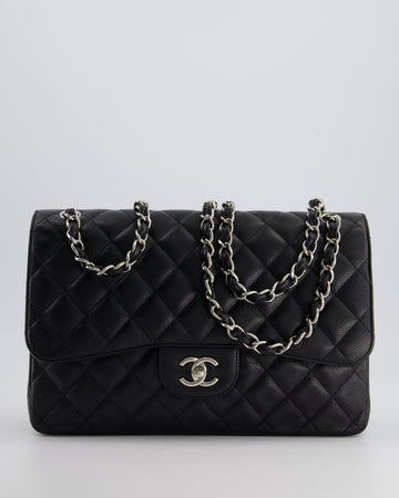 Pearl Street Bags Chanel Black Jumbo Classic Double Flap Bag in Caviar Leather with Silver Hardware