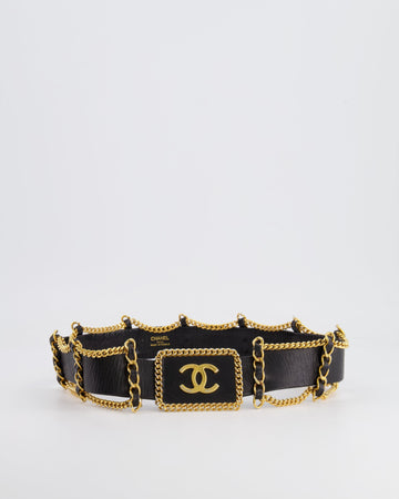 *HOT* Top Quality Chanel  Black Leather Belt with Gold Chain and CC Logo Size 75