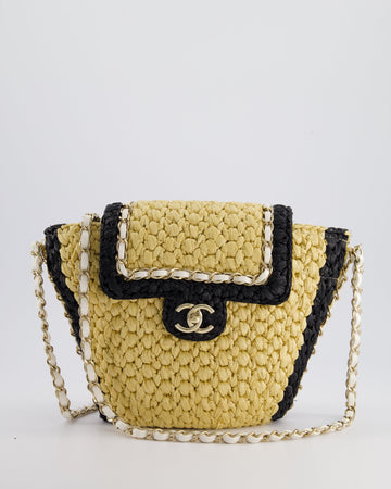*HOT* Pearl Street Bags Chanel 24C Venice Collection Beige Raffia Basket Bag with White Leather Interlocking Chain & Champagne Gold Hardware