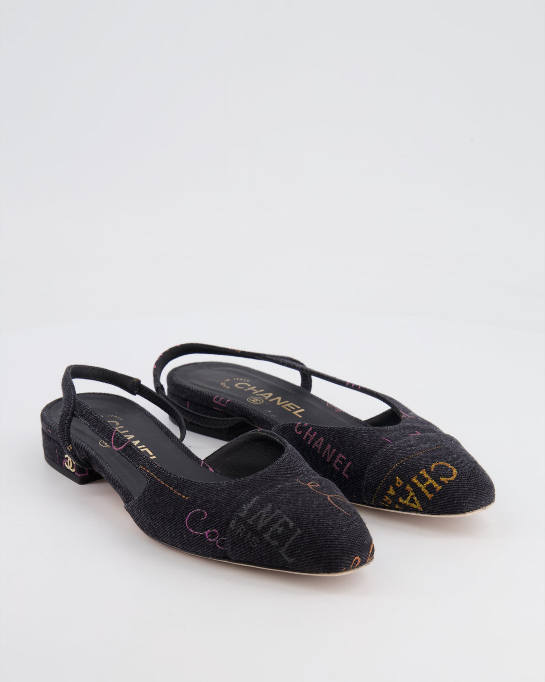Pearl Street Bags Chanel 22P Grey Denim Flat Slingback with Logo Detail and Brand Stamps Details Size EU 36C