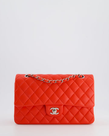 Pearl Street Bags Chanel Scarlet Red Medium Classic Double Flap Bag in Lambskin Leather with Silver Hardware
