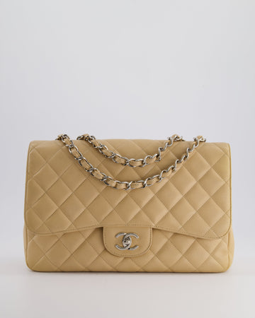 Pearl Street Bags Chanel Beige Jumbo Classic Single Flap Bag in Caviar Leather with Silver Hardware