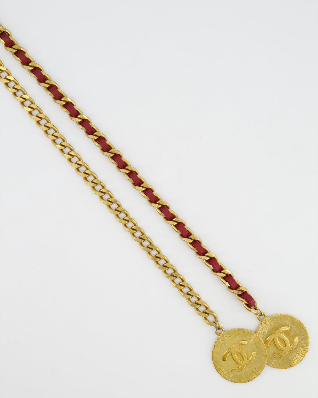 Pearl Street Bags Chanel  Burgundy Leather Belt with Gold Chain and CC Medallion Gold Details