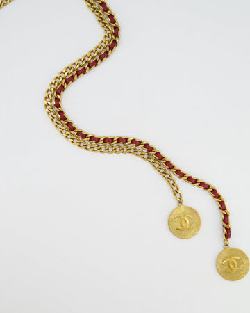Pearl Street Bags Chanel  Burgundy Leather Belt with Gold Chain and CC Medallion Gold Details