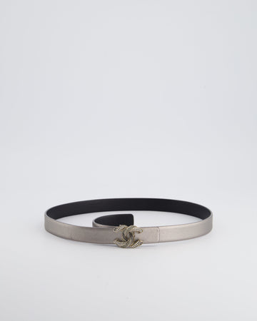 Pearl Street Bags Chanel Metallic Silver Belt with Crystal CC Logo Detail Size 70cm