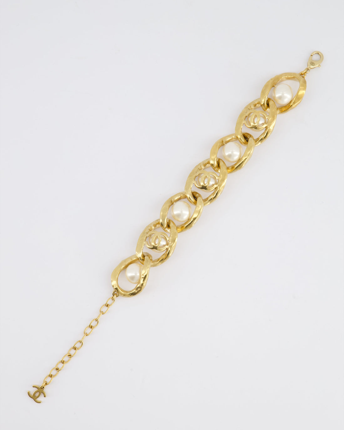 Pearl Street Bags Chanel Cruise 2020 Champagne Gold CC Link Bracelet with Pearl Detail