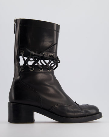*RUNWAY* Pearl Street Bags Chanel Black Lace Up Insert Detail CC Logo Boots Size EU 40.5