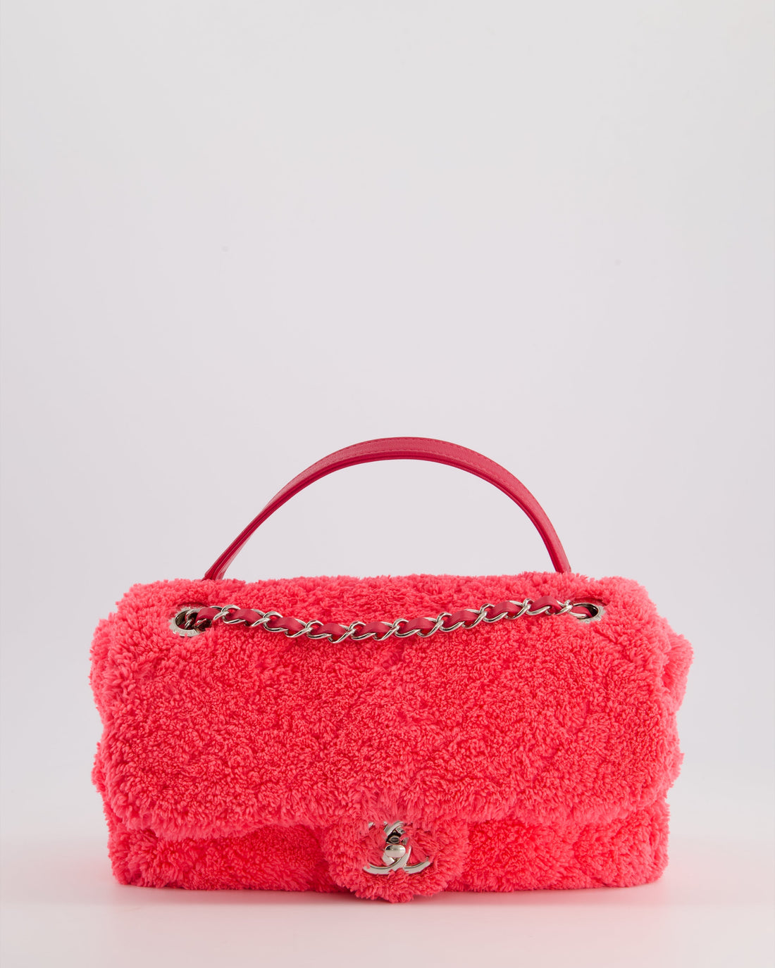 Pearl Street Bags Chanel Hot Pink Quilted Terry Cloth Coco Beach Flap Bag With Silver Hardware