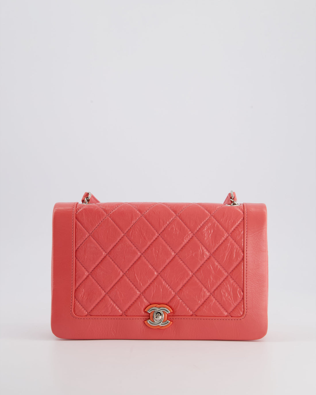 Pearl Street Bags Chanel Pink Patent Crinkled Calfskin Leather Flap Bag with Enamel CC Logo and Silver Hardware