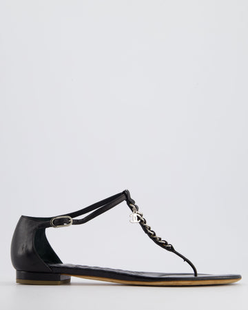Top Quality Chanel Black Leather Sandal with Chain CC Detail Size EU 40C