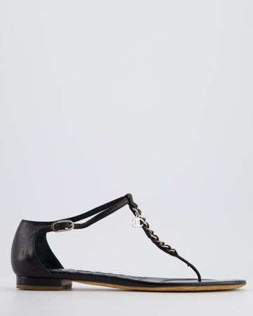 Pearl Street Bags Chanel Black Leather Sandal with Chain CC Detail Size EU 40C