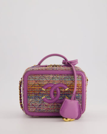*HOT* Pearl Street Bags Chanel Purple & Multicolour Tweed Small CC Vanity Case Bag in Lambskin Leather with Brushed Gold Hardware