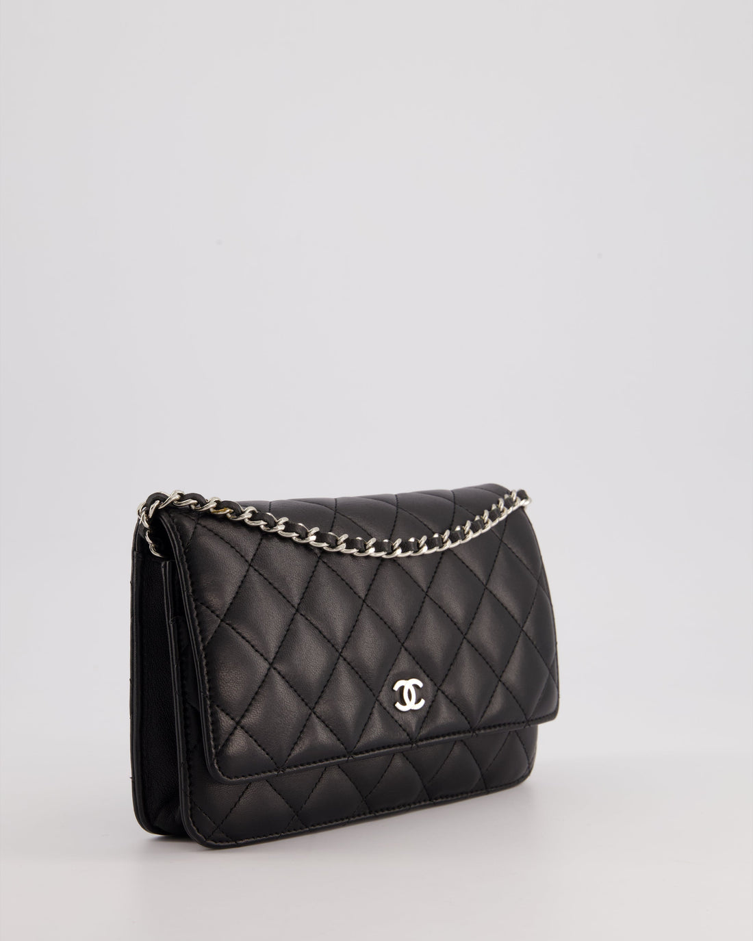 Pearl Street Bags Chanel Black Quilted Wallet on Chain Bag In Lambskin Leather with Silver Hardware