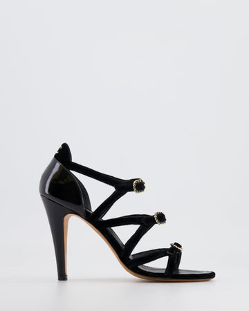 Pearl Street Bags Chanel Black Suede and Patent Heels with Gold CC Logo Detail Size EU 36.5