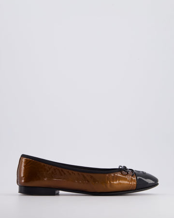 Pearl Street Bags Chanel Gold, Black Patent Ballet Flats with CC Logo Detail Size EU 37.5