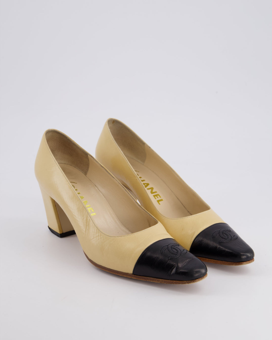 Pearl Street Bags Chanel  Beige, Black Pointed Leather Heels with CC Logo Detail Size EU 37.5