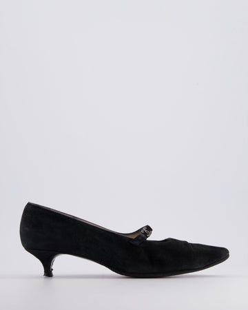 Pearl Street Bags Chanel  Black Suede Mary Jane Pointed Heels with Crystal CC Logo Detail Size EU 38