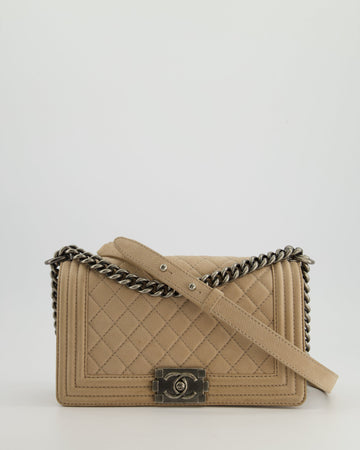 *FIRE PRICE* Pearl Street Bags Chanel Medium Beige Boy Bag in Nubuck Leather with Ruthenium Hardware