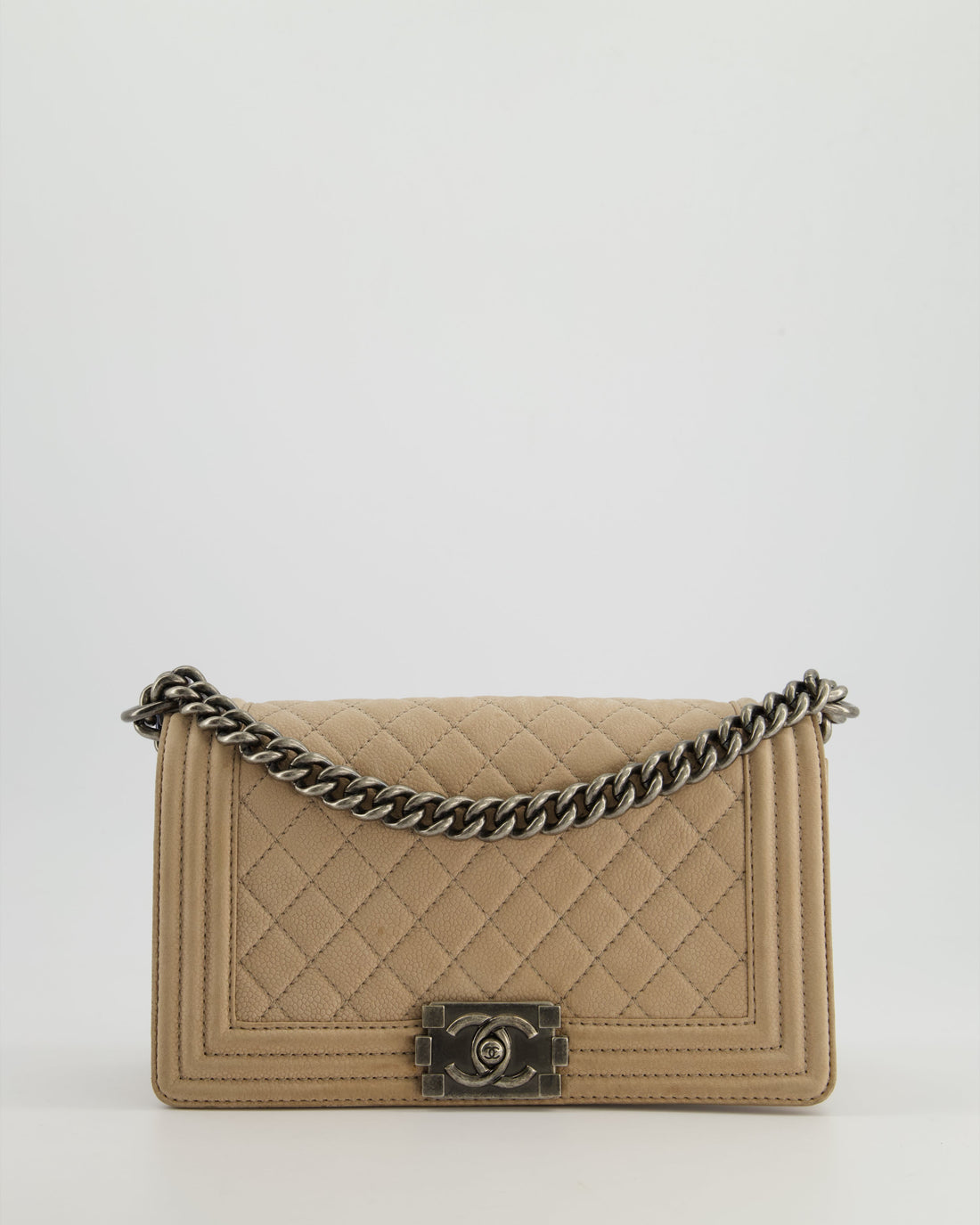 *FIRE PRICE* Pearl Street Bags Chanel Medium Beige Boy Bag in Nubuck Leather with Ruthenium Hardware