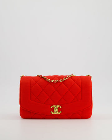 *RARE* Pearl Street Bags Chanel Red Jersey Small Diana Flap Bag in with Gold Hardware