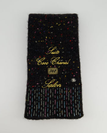 Top Quality Chanel Charcoal Alpaca Wool Scarf With Multi Colour Sequin Details and Gold Embroidery