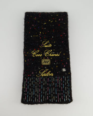 Pearl Street Bags Chanel Charcoal Alpaca Wool Scarf With Multi Colour Sequin Details and Gold Embroidery