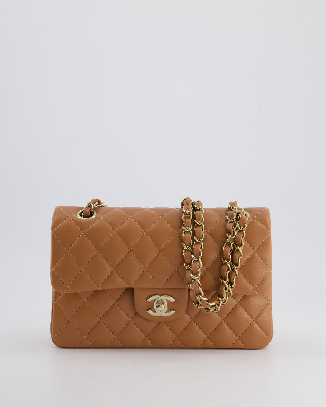 *SUPER RARE* Pearl Street Bags Chanel 22S Caramel Brown Small Double Flap Bag in Lambskin Leather with Champagne Gold Hardware