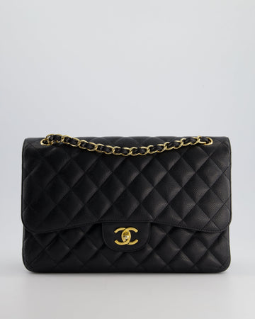 Pearl Street Bags Chanel Black Jumbo Classic Double Flap Bag in Caviar Leather with Gold Hardware