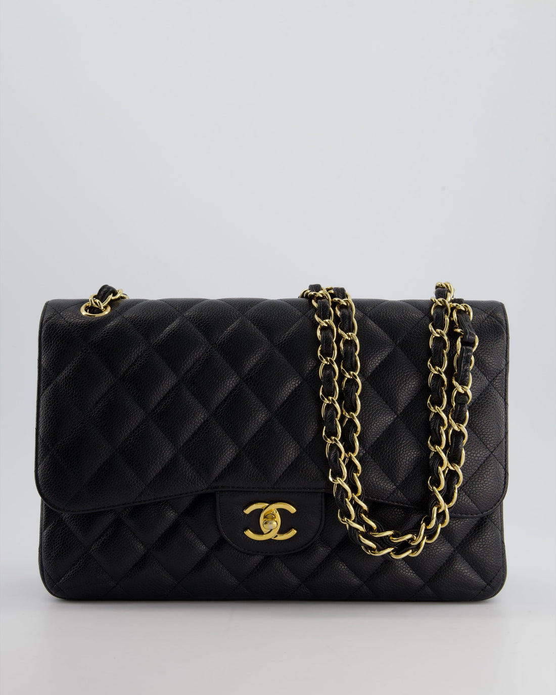 Pearl Street Bags Chanel Black Jumbo Classic Double Flap Bag in Caviar Leather with Gold Hardware