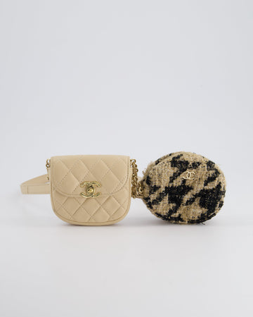 Pearl Street Bags Chanel 19/K Beige Lambskin Belt Bag with Tweed Pouch and Champagne Gold Hardware