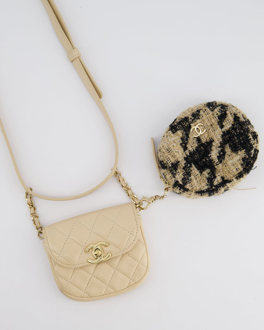 Pearl Street Bags Chanel 19/K Beige Lambskin Belt Bag with Tweed Pouch and Champagne Gold Hardware