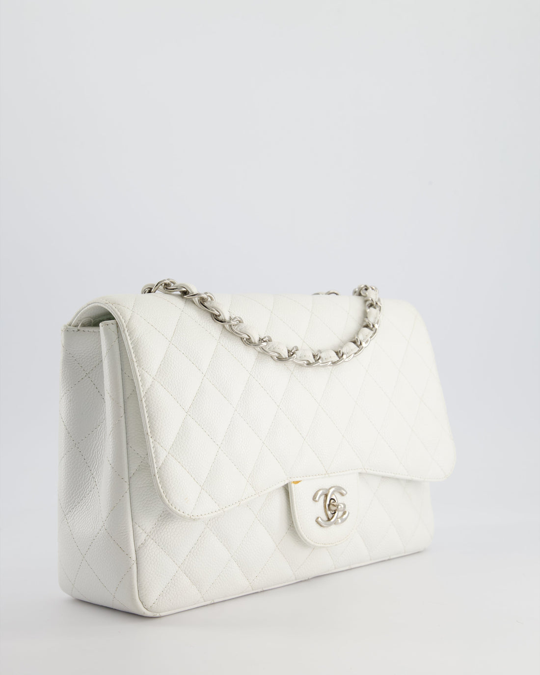 *SUPER FIRE PRICE* Pearl Street Bags Chanel White Jumbo Classic Single Flap Bag in Caviar Leather with Silver Hardware