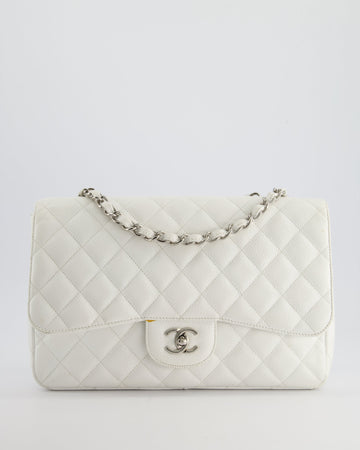 *SUPER FIRE PRICE* Pearl Street Bags Chanel White Jumbo Classic Single Flap Bag in Caviar Leather with Silver Hardware