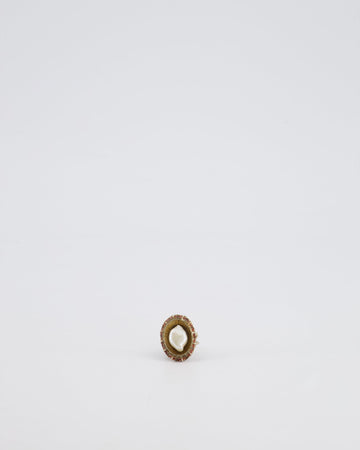 Pearl Street Bags Chanel 10/C Antique Gold and Pearl Ring with Enamel Detail