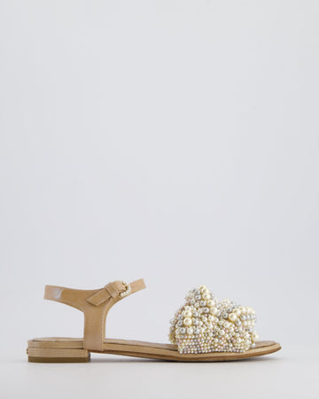 Pearl Street Bags Chanel Shimmer Beige Sandals with Pearl Detail Size EU 36.5C