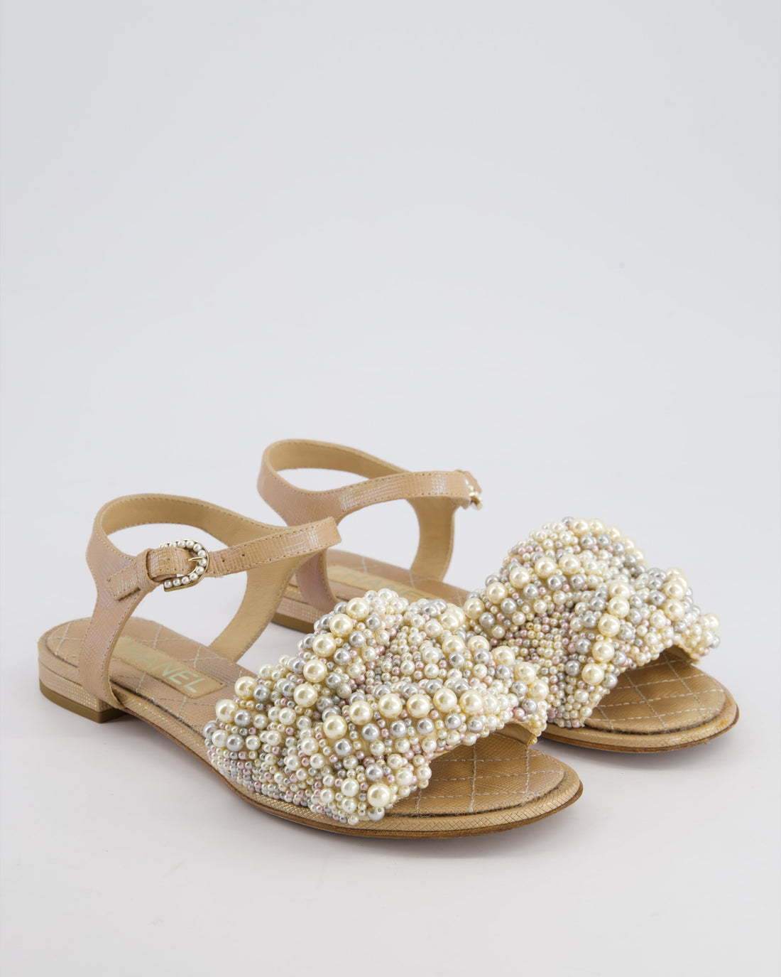 Pearl Street Bags Chanel Shimmer Beige Sandals with Pearl Detail Size EU 36.5C