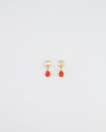 *HOT* Pearl Street Bags Chanel Gold and Orange CC Logo Pendant Earrings