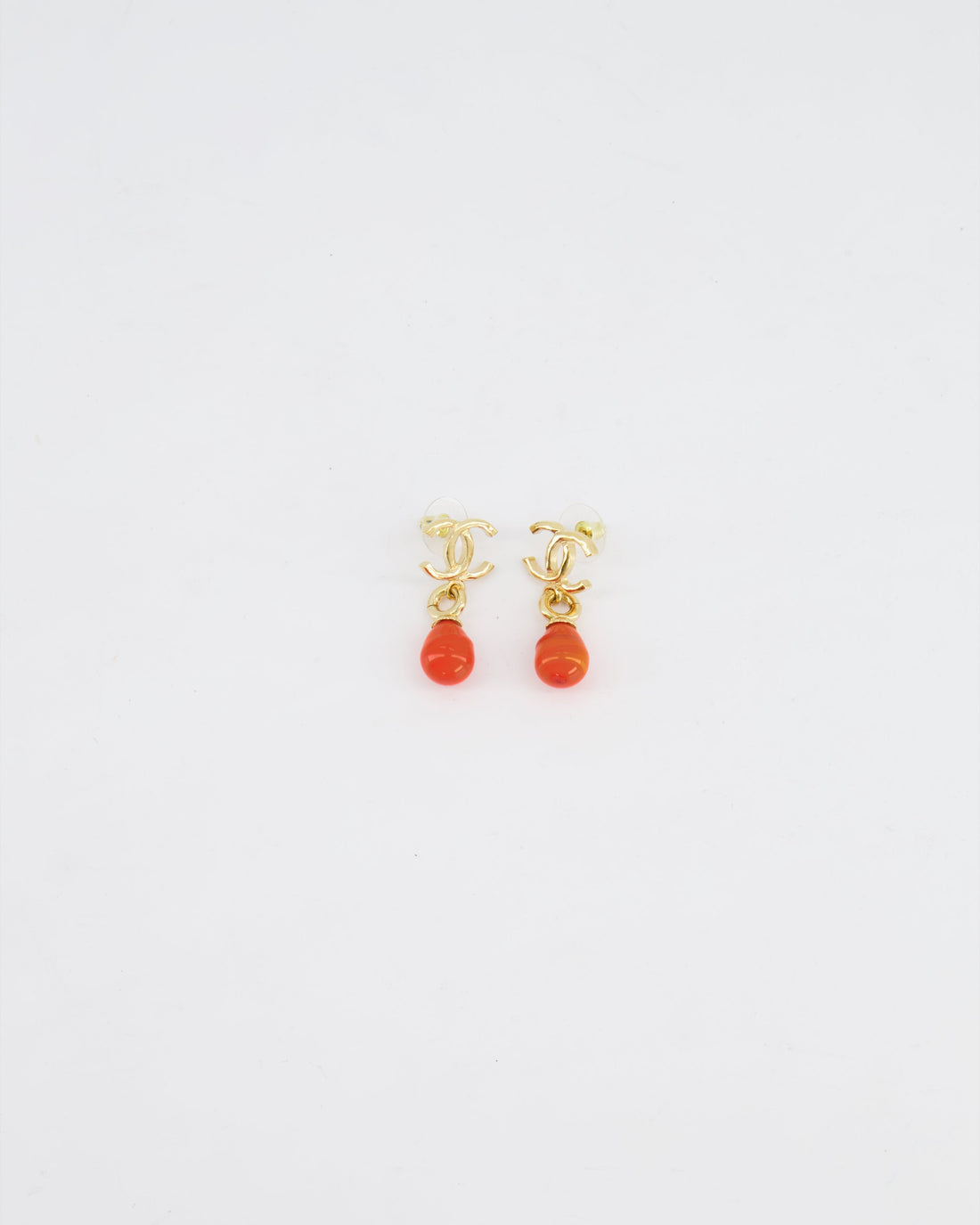 *HOT* Pearl Street Bags Chanel Gold and Orange CC Logo Pendant Earrings