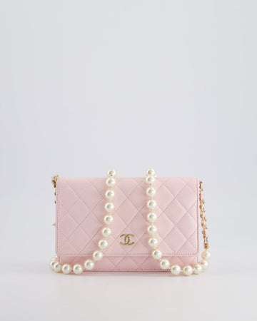 *HOT* Pearl Street Bags Chanel Baby Pink Wallet on Chain in Lambskin Leather with Pearl Strap