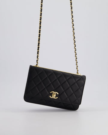 Pearl Street Bags Chanel Black Trendy Wallet on Chain Bag in Lambskin Leather with Champagne Gold Hardware