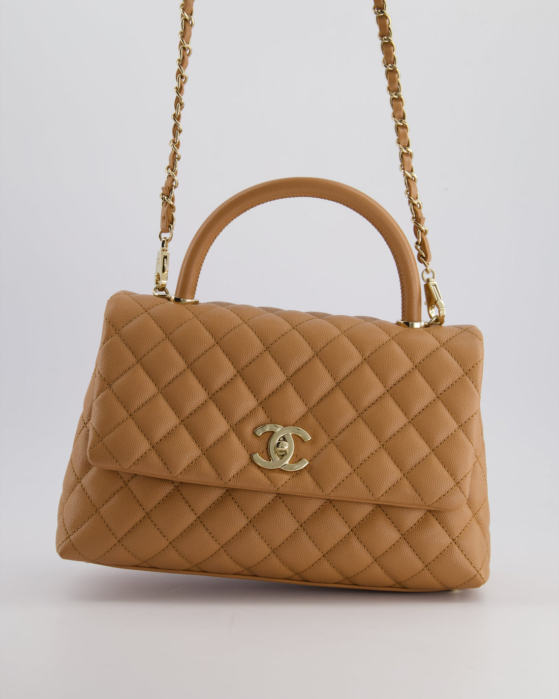 *RARE* Pearl Street Bags Chanel Medium Caramel Caviar Quilted Coco Flap Bag with Champagne Gold Hardware