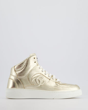 Chanel 24C Metallic Gold High Sneakers in CalBNkin Leather with Logo Detail Size EU 39