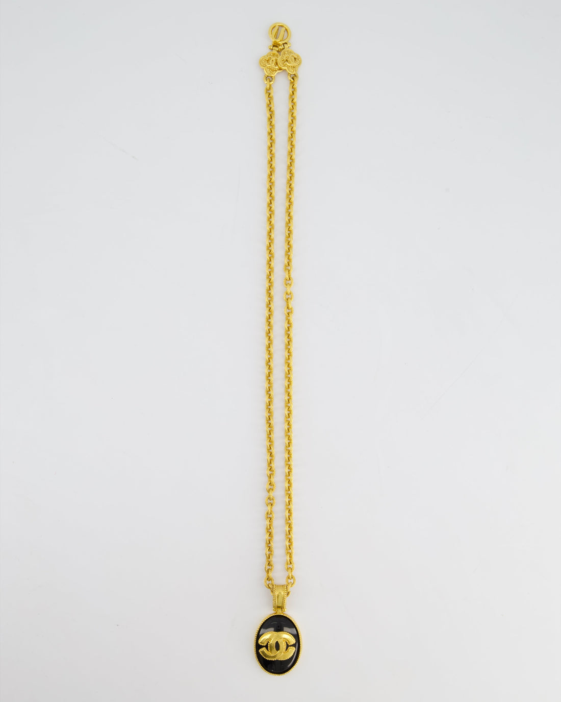 Chanel 96A  Gold and Black Pendant Necklace With CC Detail