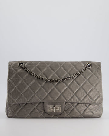 Chanel 2.55 Jumbo Reissue Bag in Metallic Grey Crumpled CalBNkin Leather With Gunmetal Hardware