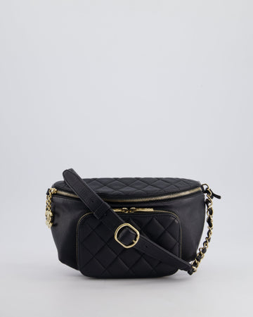 Pearl Street Bags Chanel Black Quilted Business Affinity Bum Bag in Caviar Leather with Champagne Gold Hardware and Logo Zip