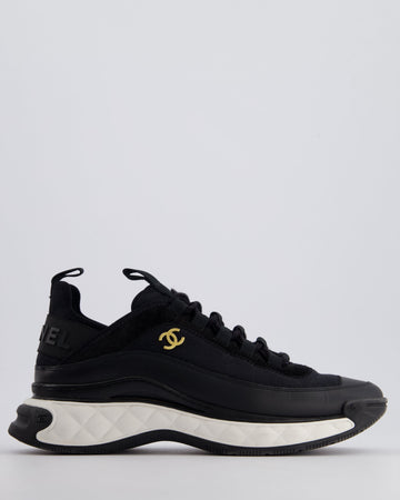 Pearl Street Bags Chanel Black Fabric and Leather Trainers with White Soles and Gold CC Logo Size EU 38.5