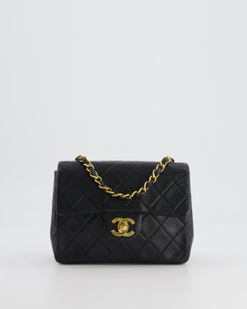 Chanel  Black Mini Square Single Flap Bag in Lambskin Leather with 24K Gold Hardware